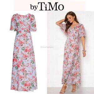 BY TIMO FLORAL WRAP MAXI DRESS IN BLUE DREAM XS NWT 335$